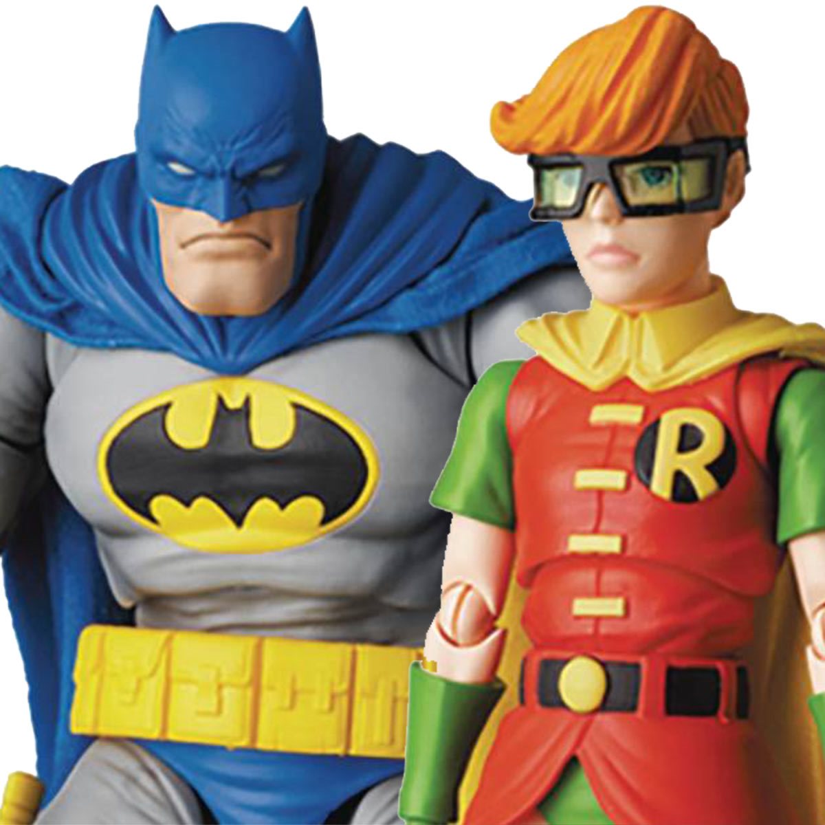 Medicom MAFEX The Dark Knight Returns Batman Blue Version & Robin, Action Figure Con Mantello In Tessuto