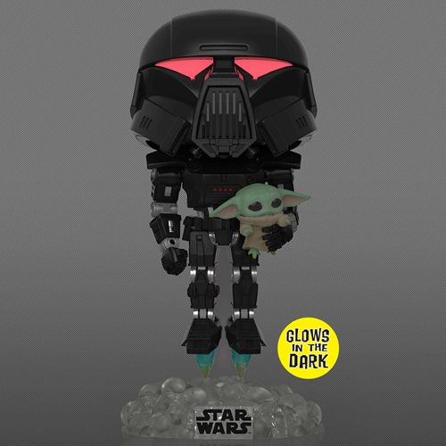 Star Wars: The Mandalorian Dark Trooper with Grogu Glow-in-the-Dark Pop! Vinyl Figure #488 - Entertainment Earth Excl.