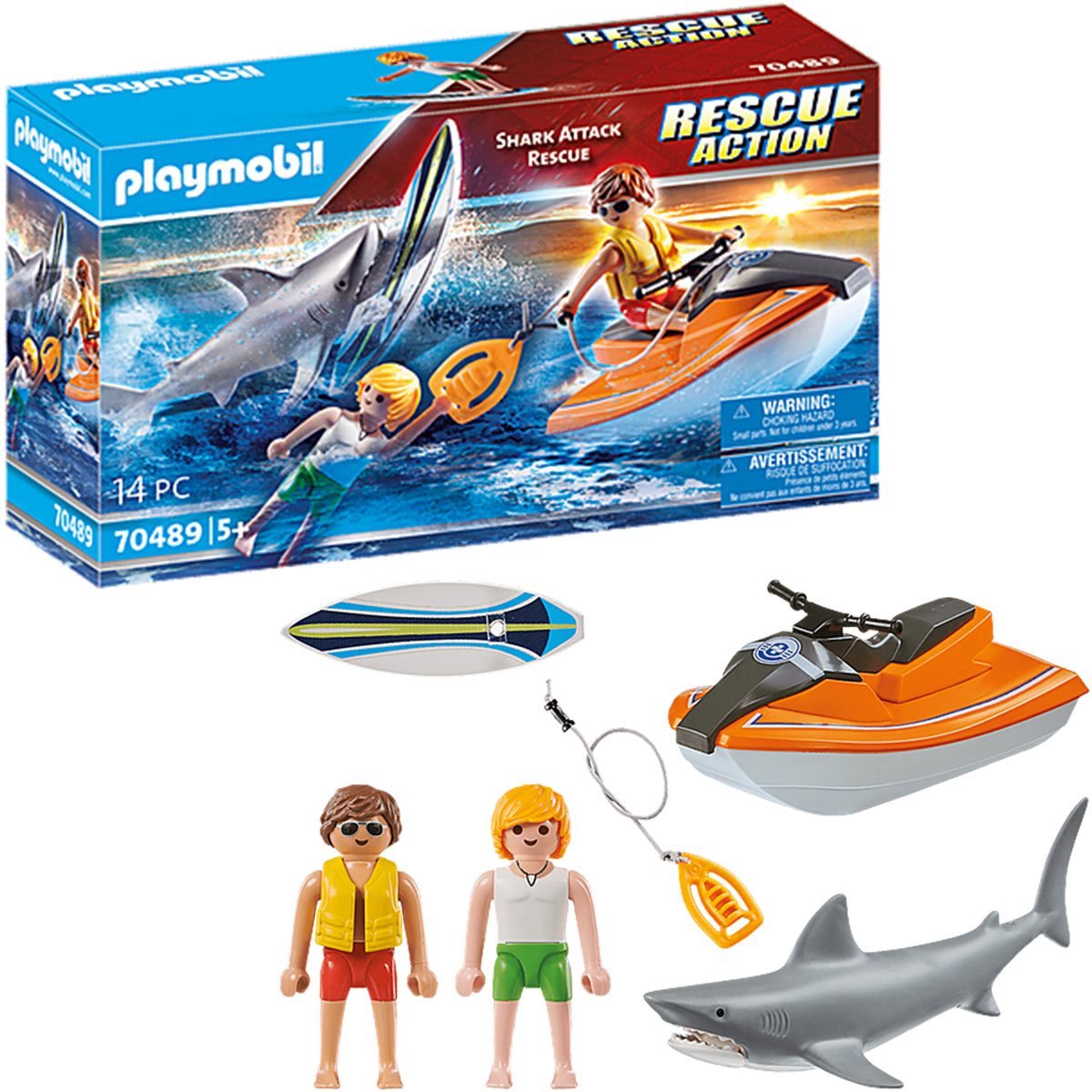 PLAYMOBIL 70489 Shark Attack and Rescue Action Boat Set 14pc for sale online 