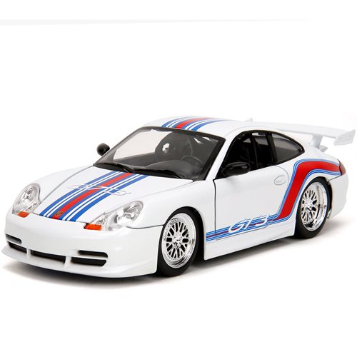 Hyper-Spec Porsche 911 GT3 996 White with Red Stripes 1:24 Scale Die-Cast Metal Vehicle