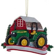 John Deere 5075 Tractor and Snowy Barn Personalization 3 1/2-Inch Resin Ornament