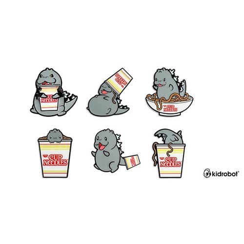 Nissin Cup Noodles x Godzilla 1 1/2-Inch Premium Pin Series Display Tray of 24