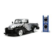 Just Trucks 1953 Chevrolet 3100 Pickup Silver with Black Flames 1:24 Scale Die-Cast Metal Vehicle with Tire Rack