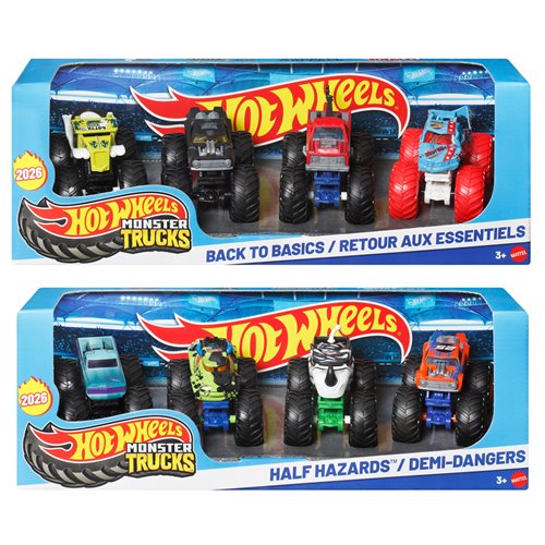 Hot Wheels Monster Trucks 1:64 Scale Vehicle 4-Pack 2026 Back to Basics/Half n Half Mix 1 Case of 6