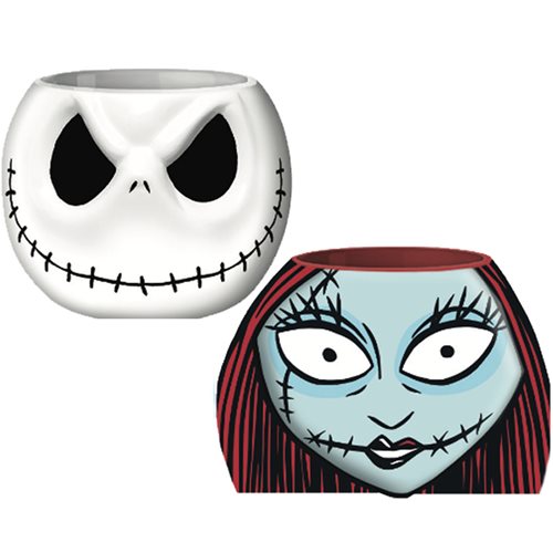 The Nightmare Before Christmas Jack and Sally Mini Ceramic Sculpted Cup Set of 2
