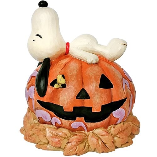 Peanuts Snoopy Laying on Top of Carved Pumpkin by Jim Shore Statue