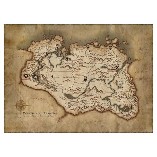 The Elder Scrolls V: Map of Skyrim Rolled Canvas Art Print
