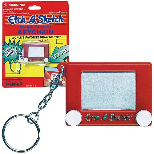 Mini Etch A Sketch vintage Toy Key Chain Ring WORKS Basic Fun Inc