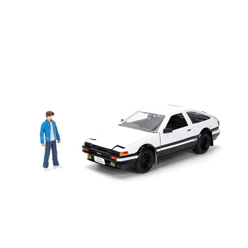 Hollywood Rides Initial D 1986 Toyota Trueno AE86 1:24 Scale Die-Cast Metal Vehicle with Takumi Figu