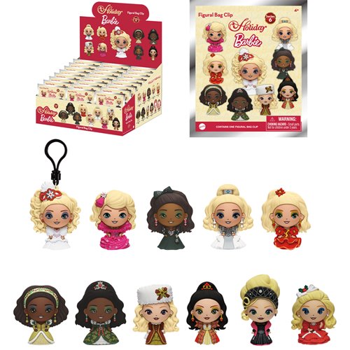 Barbie Holiday Series 6 3D Foam Bag Clip Display Case of 24