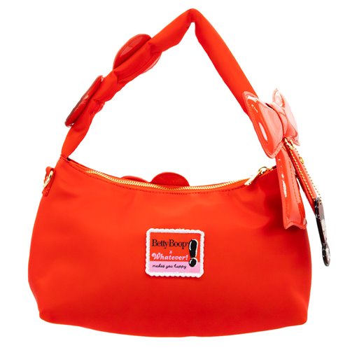 Betty Boop Kisses and Hearts Padded Nylon Baguette Bag with Webbing Strap