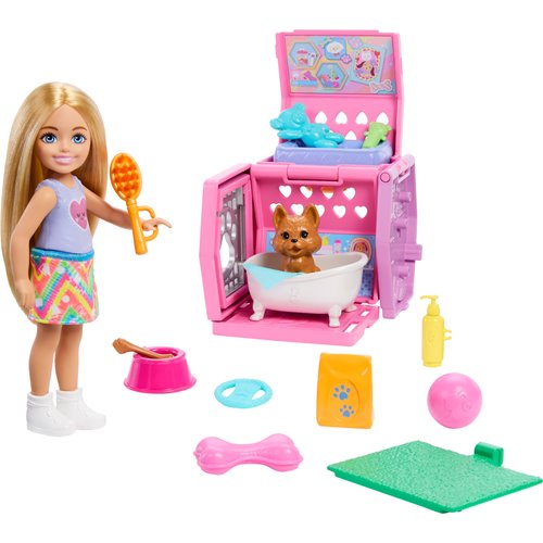 Barbie Family and Friends Club Chelsea Puppy Carrier Playset and Doll