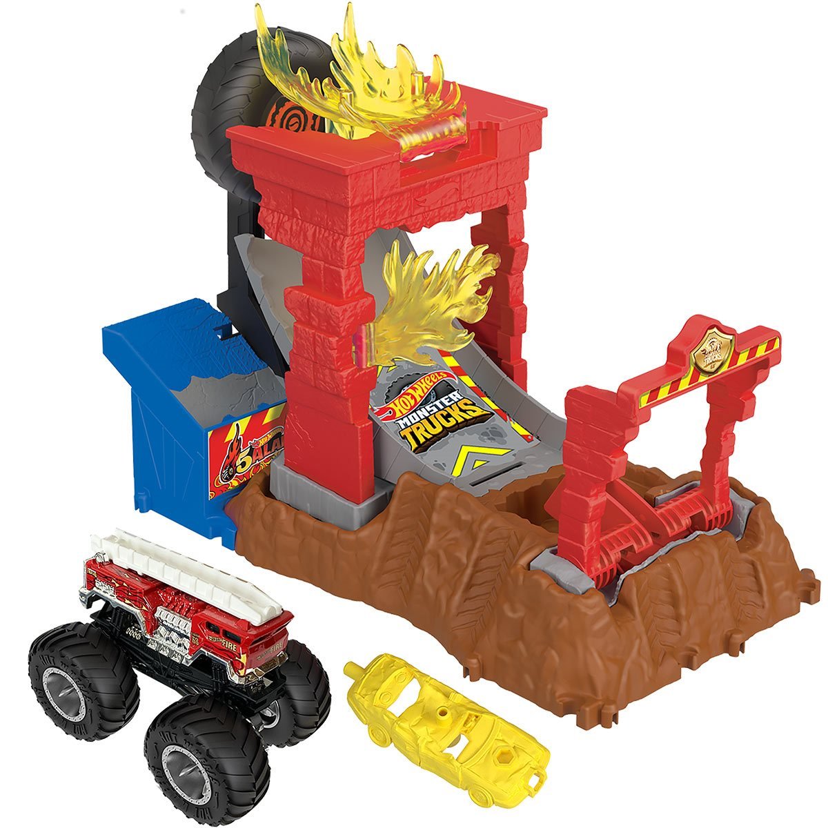 Hot Wheels Monster Trucks Arena Smashers 5-Alarm Fire Crash Challenge  Playset