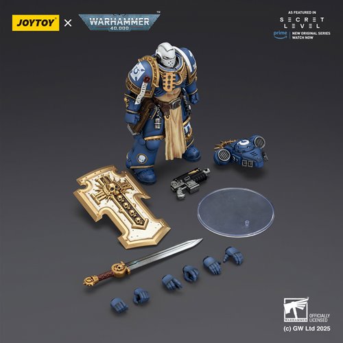 Joy Toy Warhammer 40,000 Ultramarines Levantus with Power Sword, Stormshield and Bolt Pistol 1:18 Sc