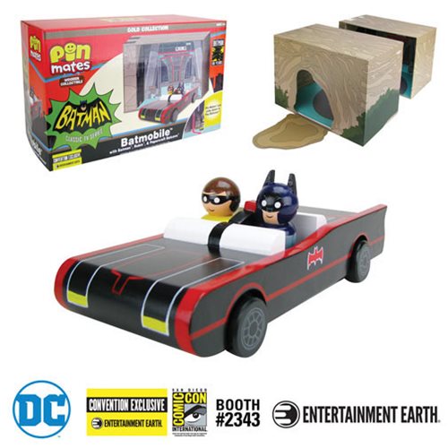 Batman Classic TV Series Batmobile with Batman and Robin Wooden Pin Mates and Papercraft Batcave - C
