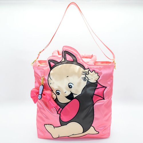 Kewpie Black Bat Puffy Tote Bag with Bow Charm