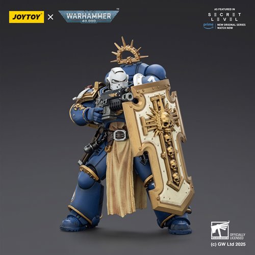 Joy Toy Warhammer 40,000 Ultramarines Levantus with Power Sword, Stormshield and Bolt Pistol 1:18 Sc