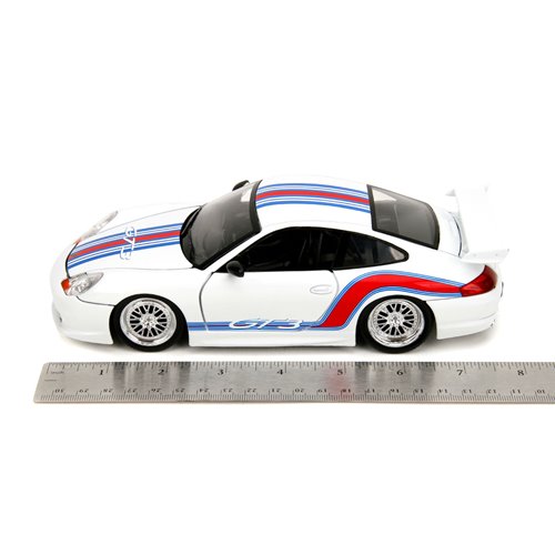 Hyper-Spec Porsche 911 GT3 996 White with Red Stripes 1:24 Scale Die-Cast Metal Vehicle