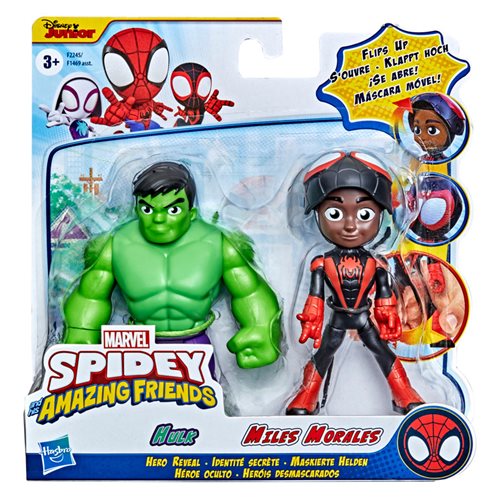 Spider-Man Spidey and His Amazing Friends Miles Morales and Hulk Hero Reveal Figure 2-Pack