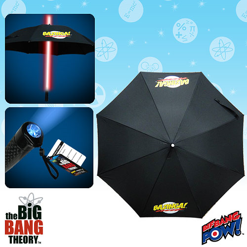 The Big Bang Theory BAZINGA! Black Umbrella with Red Light-Up Tube and Flashlight Handle