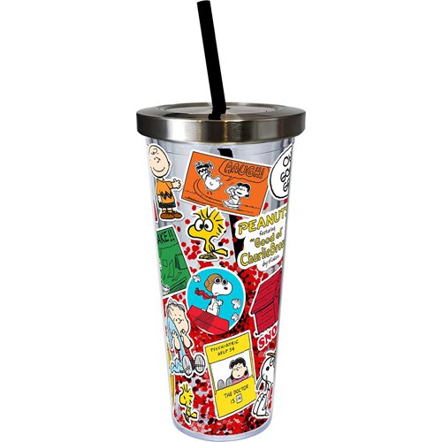 Peanuts Sticker Art 20 oz. Glitter Travel Cup with Straw