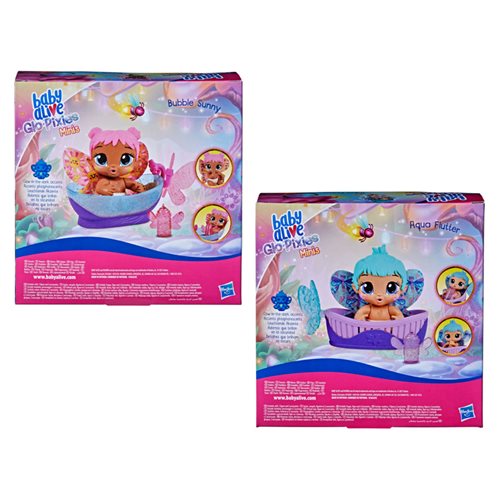 Baby Alive Glo Pixies Bubble Sunny and Aqua Flutter Glow-In-The-Dark Pixie Minis Dolls 2-Pack - Set