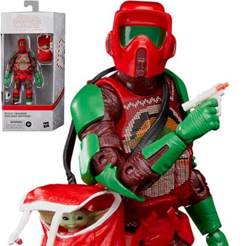 Star Wars The Black Series Scout Trooper (Holiday Edition) and Grogu 6-Inch Action Figures - Exclusive