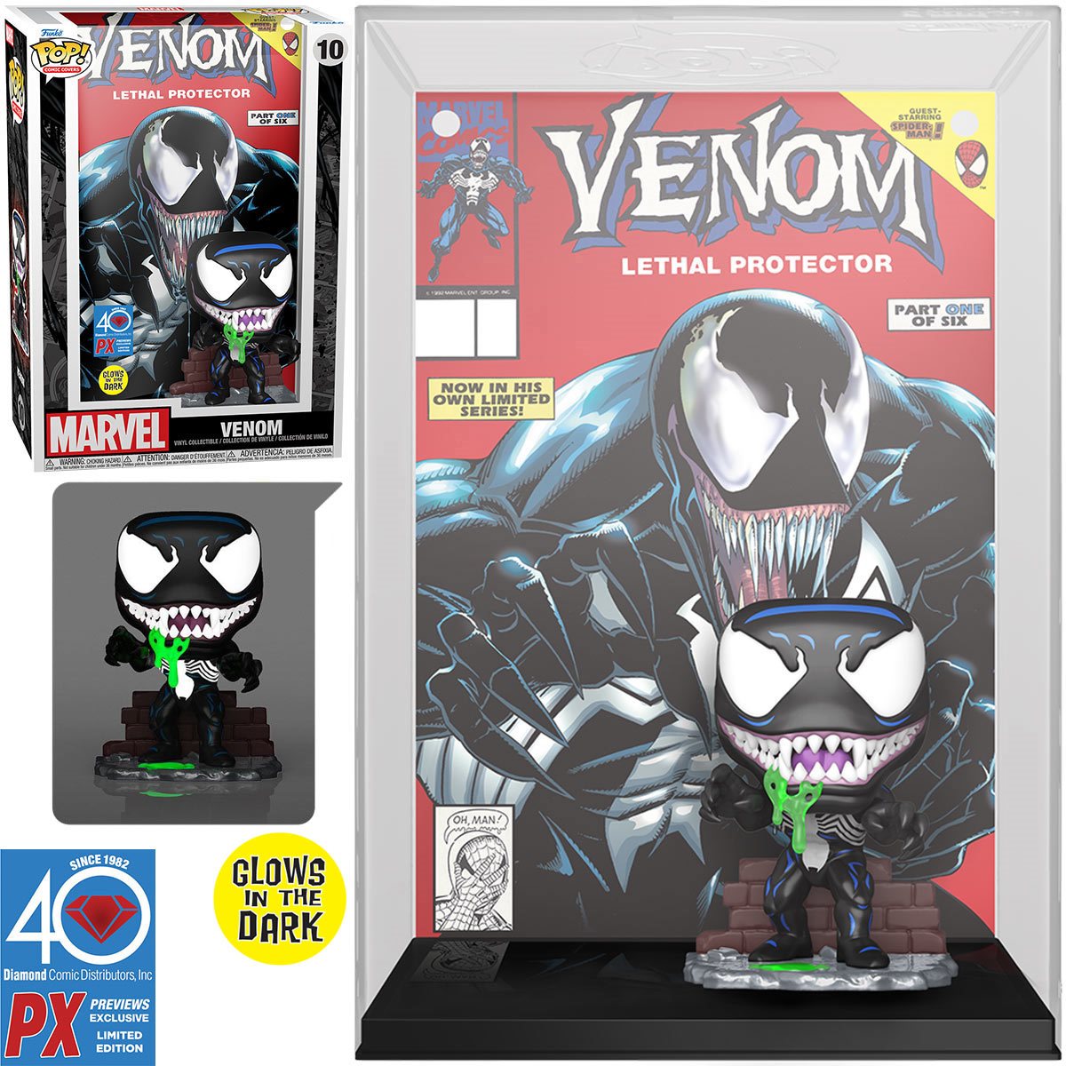 Marvel Venom Glow In The Dark Pop Lethal Protector Comic Cover Vinyl Figure Previews Exclusive