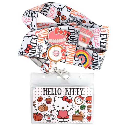 Hello Kitty Pumpkin Spice Lanyard with 4-Enamel Pins Set