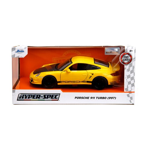 Hyper-Spec 2007 Porsche 911 Turbo 997 Yellow 1:24 Scale Die-Cast Metal Vehicle