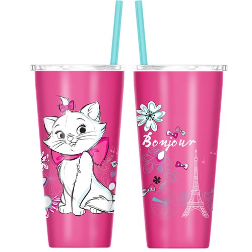 Aristocats Marie Doodle Flowers 22 oz. Stainless Steel Tumbler with Straw