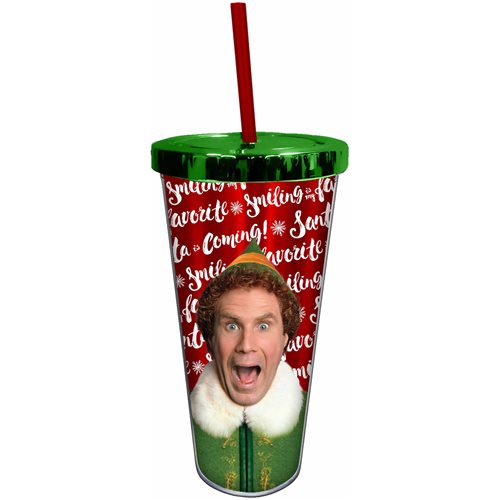 Elf Santa is Coming 20 oz. Foil Cup with Straw
