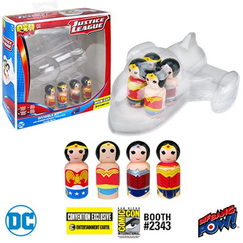 Invisible Jet with Wonder Woman Evolution Pin Mate Wooden Figure Set of 4 - Convention Exclusive