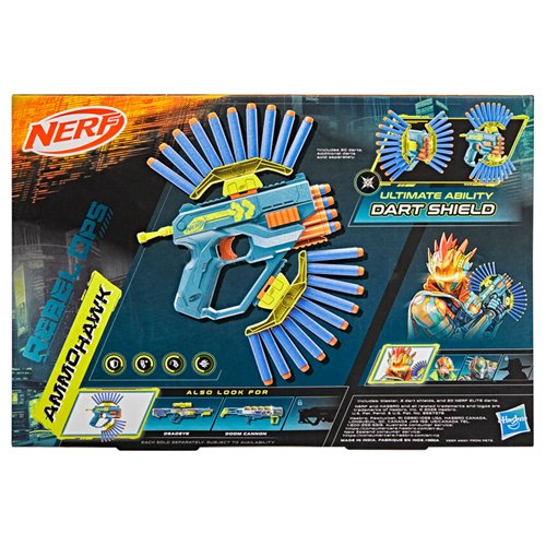 Nerf Rebel Ops Ammohawk Blaster with 20 Nerf Elite Foam Darts & 2 Dartshield Attachments