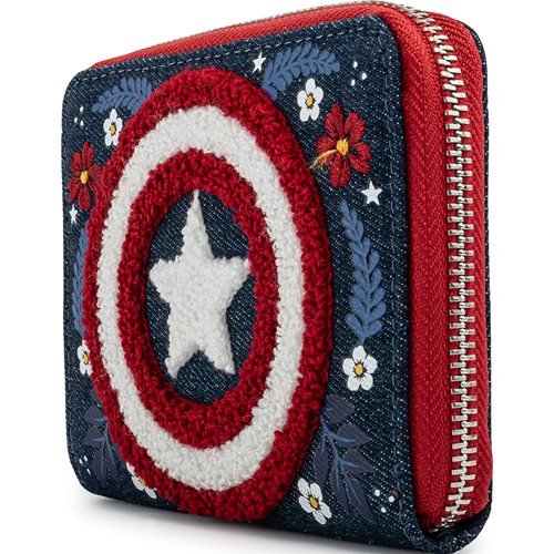 Captain America 80th Anniversary Floral Shield Zip-Around Wallet