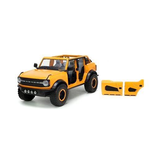 Just Trucks 2021 Ford Bronco Yellow 1:24 Scale Die-Cast Metal Vehicle with Tire Rack