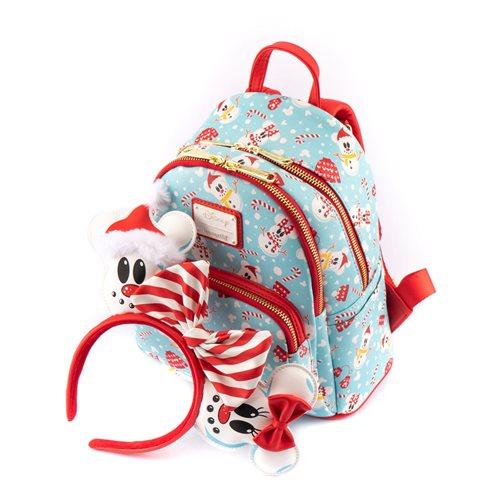Disney Snowman Mickey and Minnie Mouse Mini-Backpack and Ears Headband Set