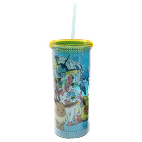 Pokemon Eevee and Pikachu 20oz Plastic Tall Cold Cup with Lid and Straw