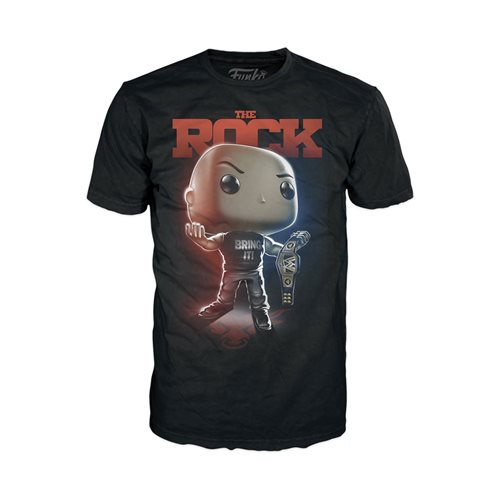 WWE Rock with Belt Adult Boxed Black Pop! T-Shirt