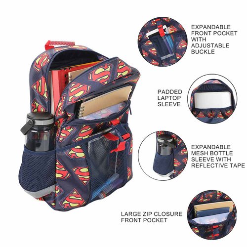 Superman Logo All Over Print Youth Backpack Set