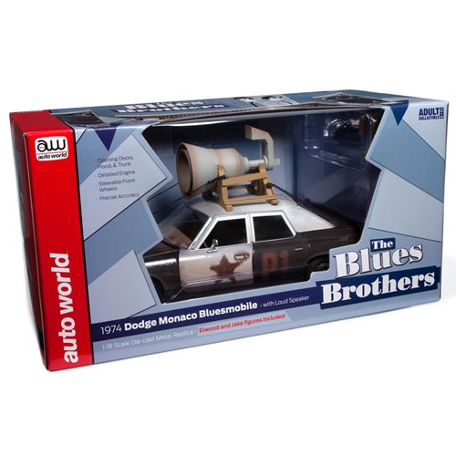 Blues Brothers 1974 Dodge Monaco Police Pursuit 1:18 Scale Die-Cast Metal Vehicle with Figures