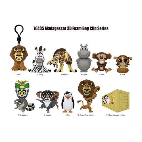 Madagascar 3D Foam Bag Clip Random 6-Pack
