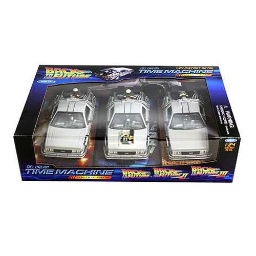 Back to the Future Movie Trilogy DeLorean 1981 Time Machine Die-Cast 1:24 Scale Vehicle 3-Pack