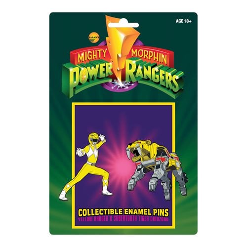 Mighty Morphin Power Rangers Yellow Ranger and Sabertooth Tiger Zord Retro Pin Set