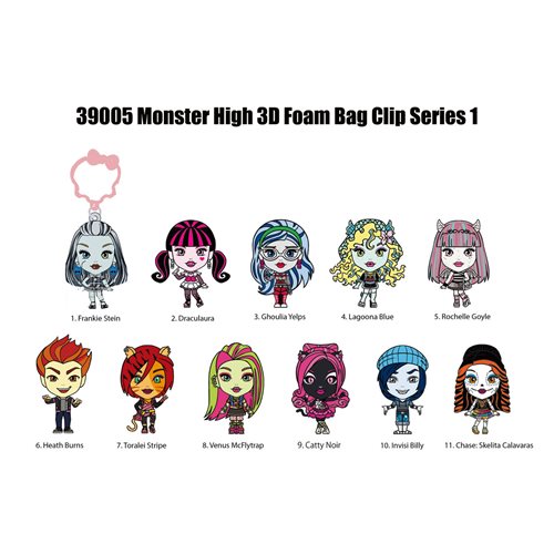 Monster High 3D Foam Bag Clip Display Case of 24