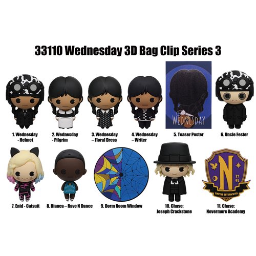 Wednesday Addams Series 3 3D Foam Bag Clip Display Case of 24