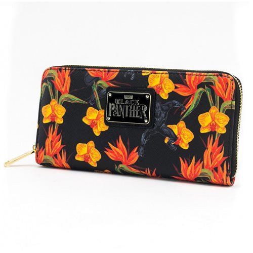 Black Panther Floral Zip-Around Wallet