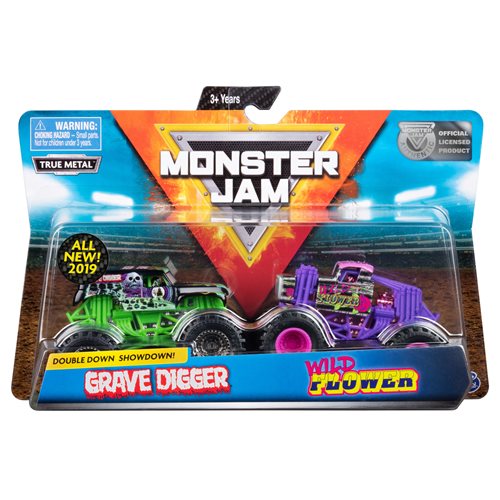 Monster Jam Grave Digger vs. Wild Flower 1:64 Scale Die-Cast Monster Trucks 2-Pack