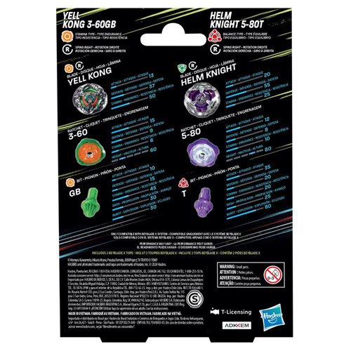 Beyblade X Yell Kong 3-60GB and Helm Knight 5-80T Dual Pack Set with 2 Right-Spinning Tops