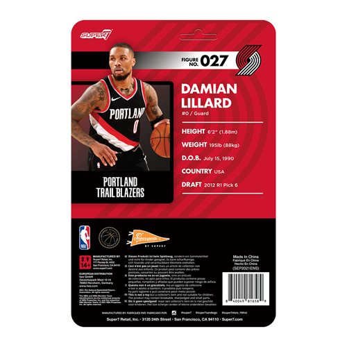 NBA Modern Damian Lillard (Trail Blazers) Basketball Superstars 3 3/4-Inch ReAction Figure